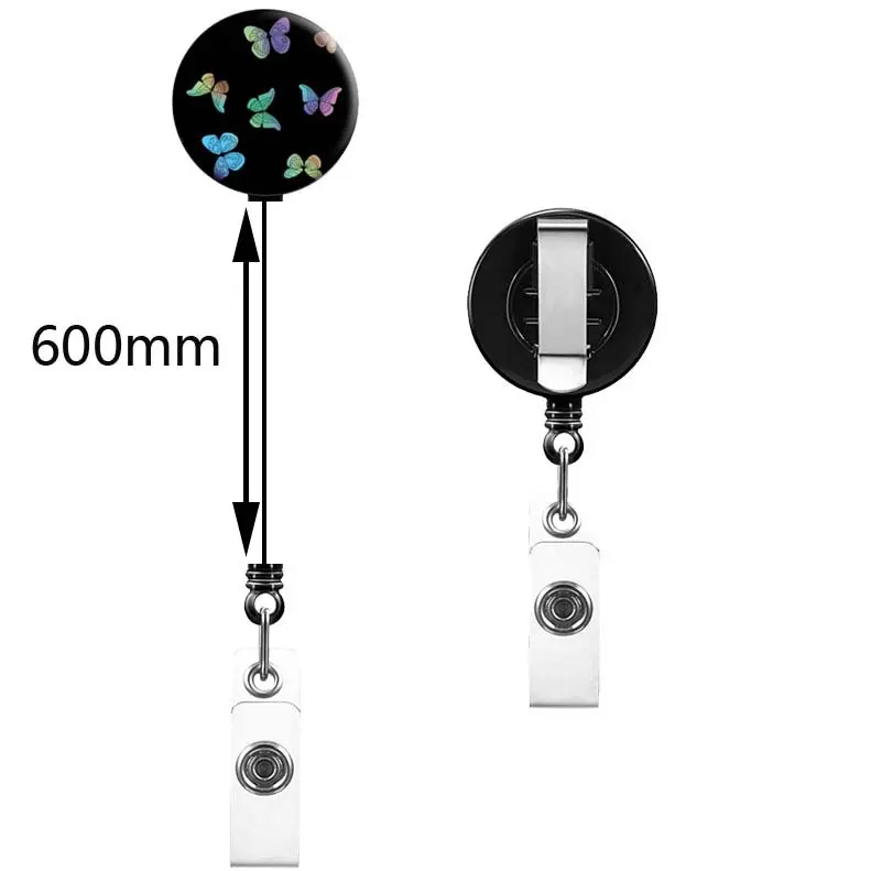 Black Retractable Badge Reel Set with Lanyard Card Holder for Work ID and Name Tags