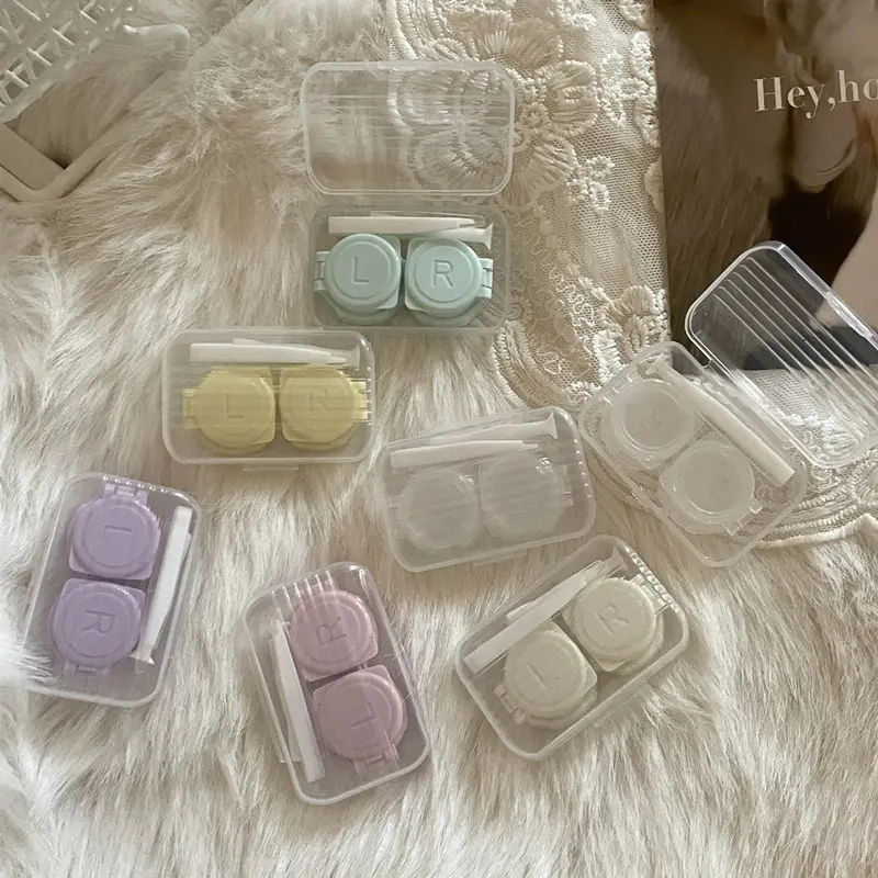 1pcs Transparent Contact Lens Case with Tweezers Suction Stick Set Portable Eye Contacts Holder Box