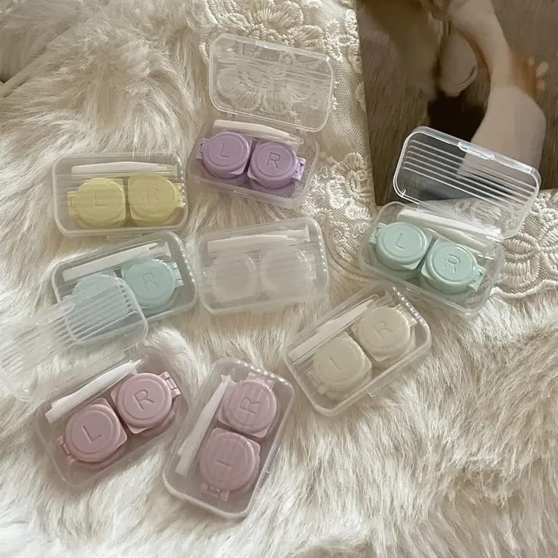 1pcs Transparent Contact Lens Case with Tweezers Suction Stick Set Portable Eye Contacts Holder Box