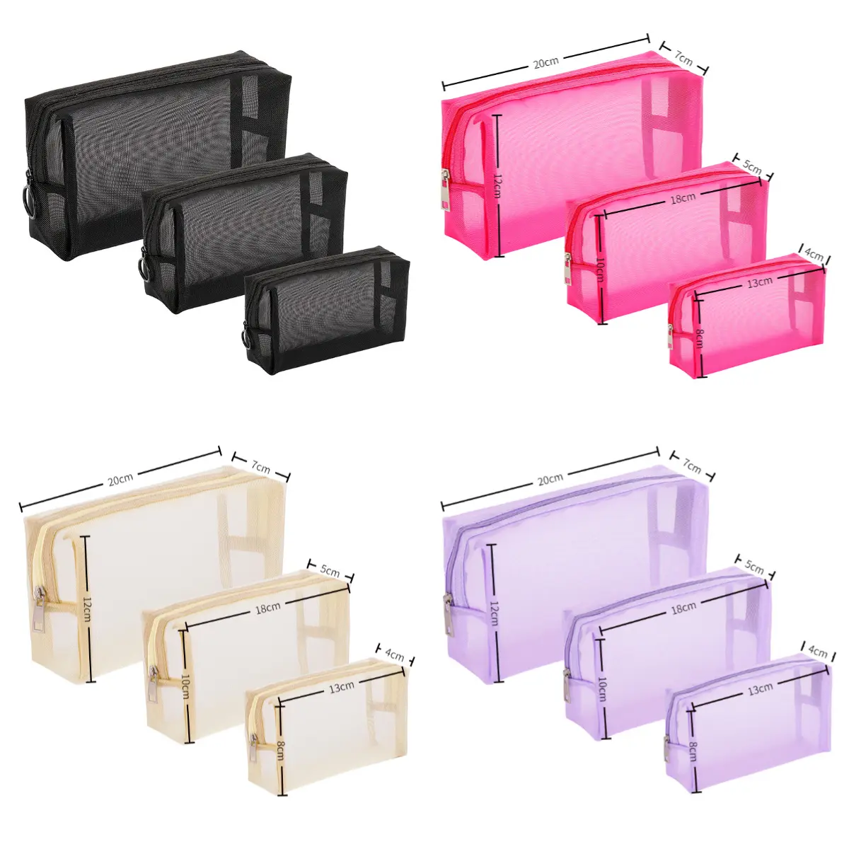 Black Makeup Bags Small Large Mesh Transparent Cosmetic Bag Organizer for Cosmetics Storage Pencil Cases makeup Pouch