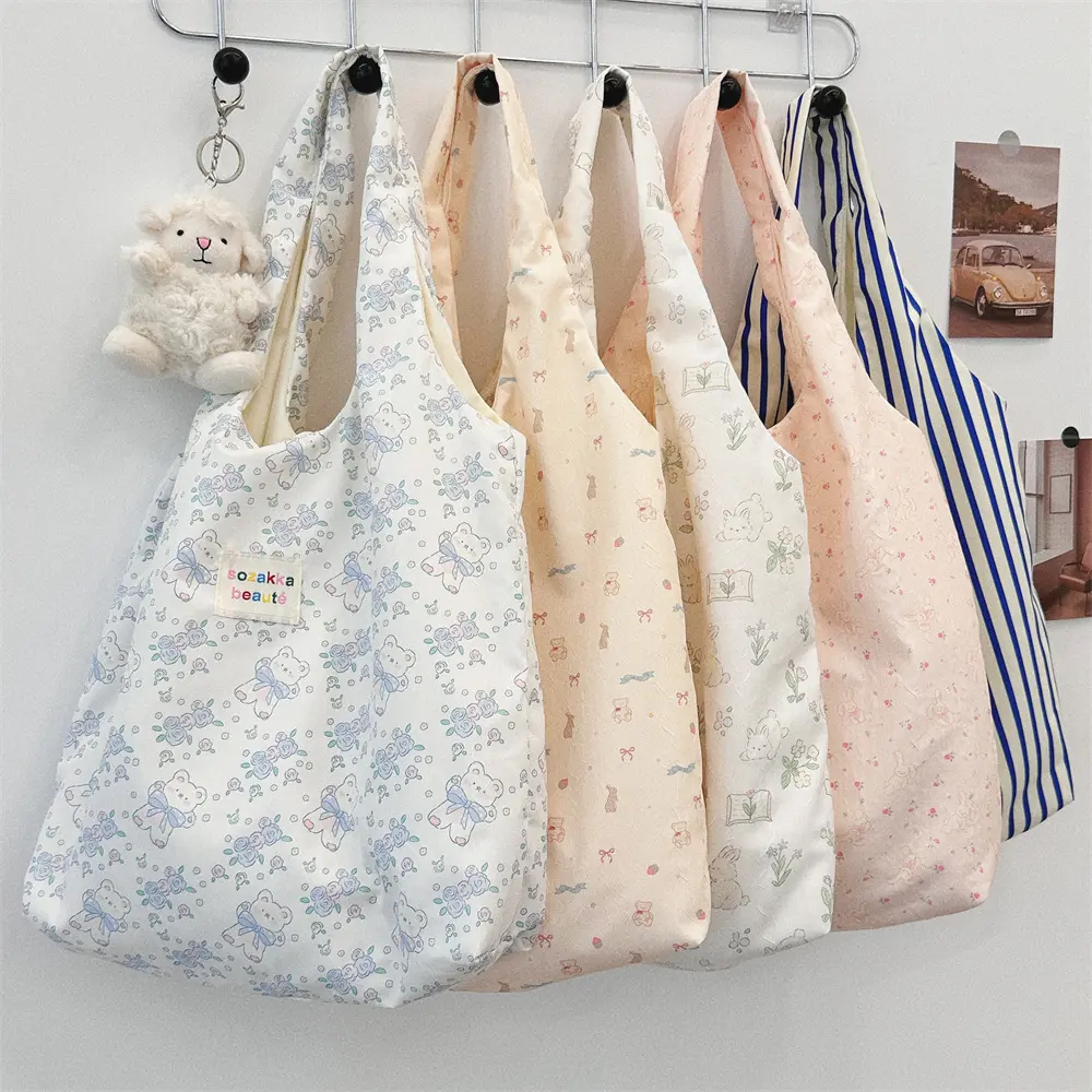 Korean Women Sweet Cartoon Shoulder Bag Shopping Bag Books Tote Female Eco Handbag Reusable Grocery Shopper Purse
