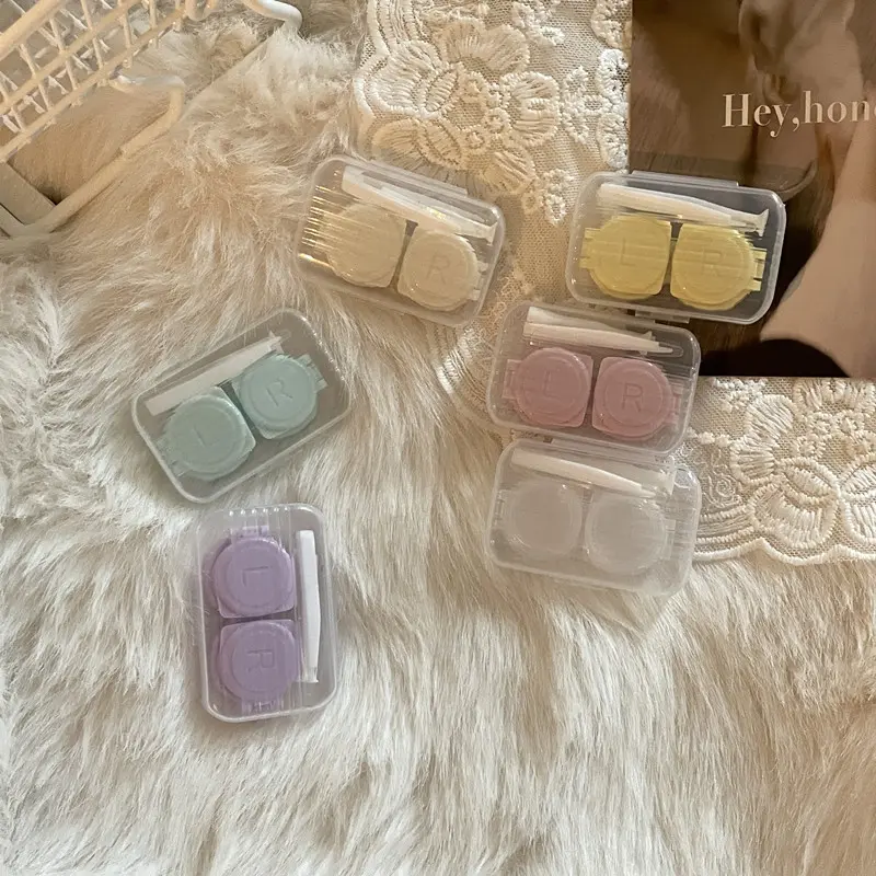 1pcs Transparent Contact Lens Case with Tweezers Suction Stick Set Portable Eye Contacts Holder Box
