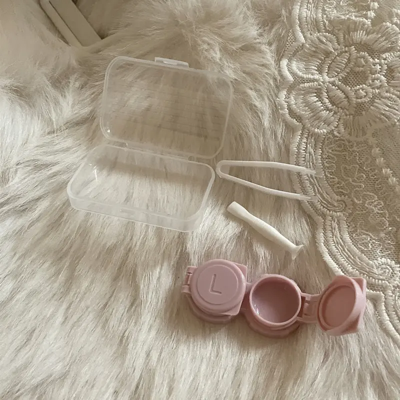 1pcs Transparent Contact Lens Case with Tweezers Suction Stick Set Portable Eye Contacts Holder Box
