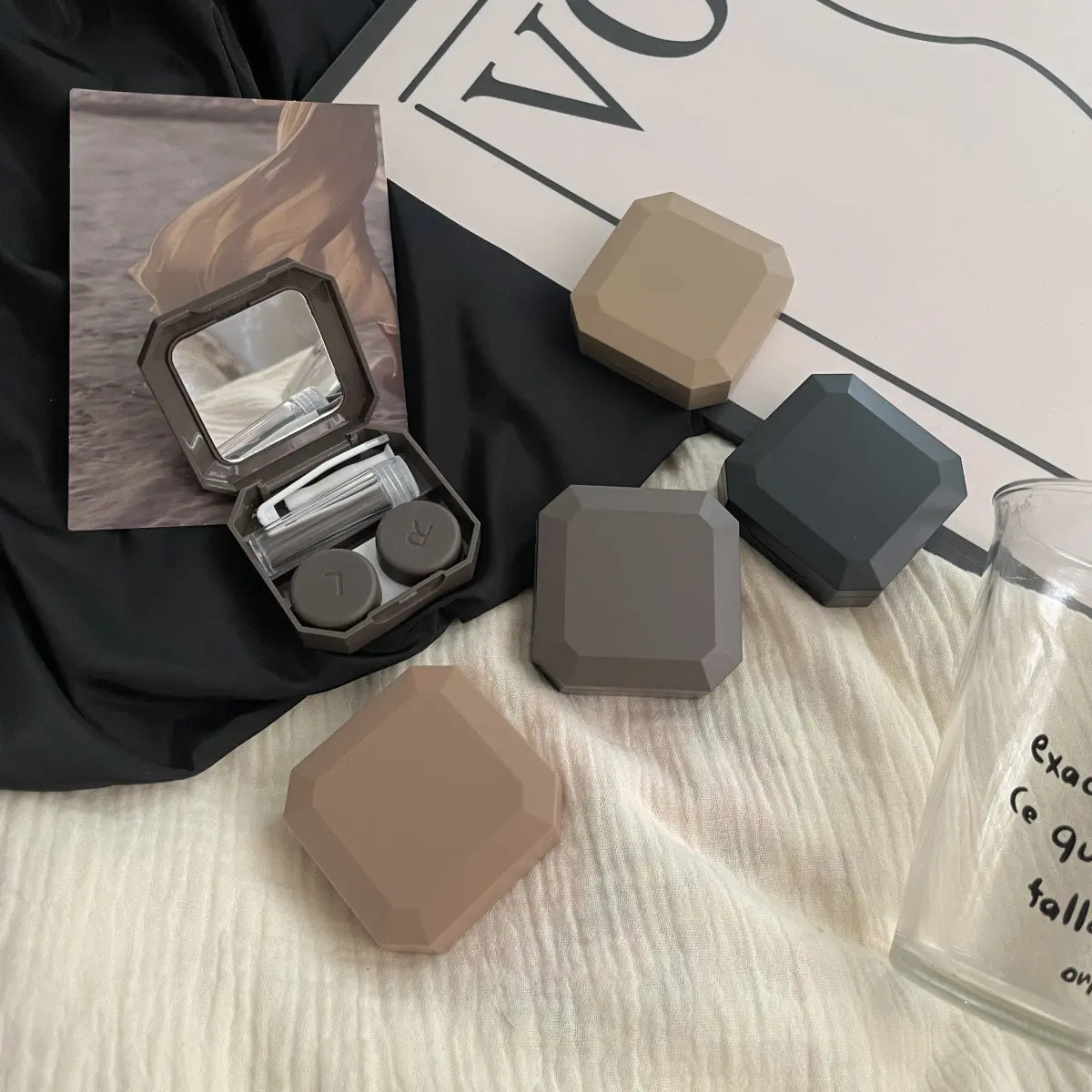 Black Elegant Lens Container Women Eye Contacts Lens Case Men Color Contact Lenses Storage Box Portable Travel Set