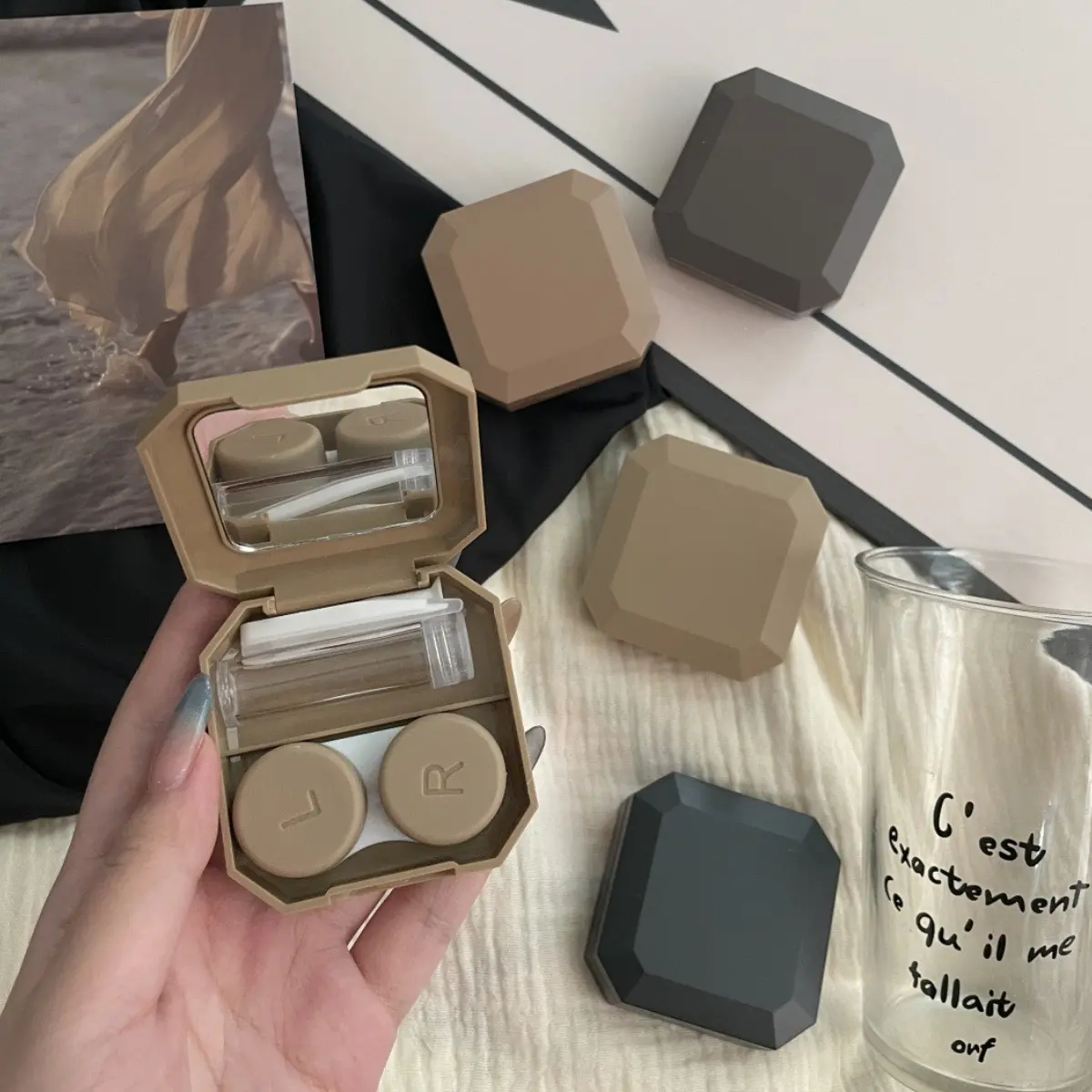Black Elegant Lens Container Women Eye Contacts Lens Case Men Color Contact Lenses Storage Box Portable Travel Set