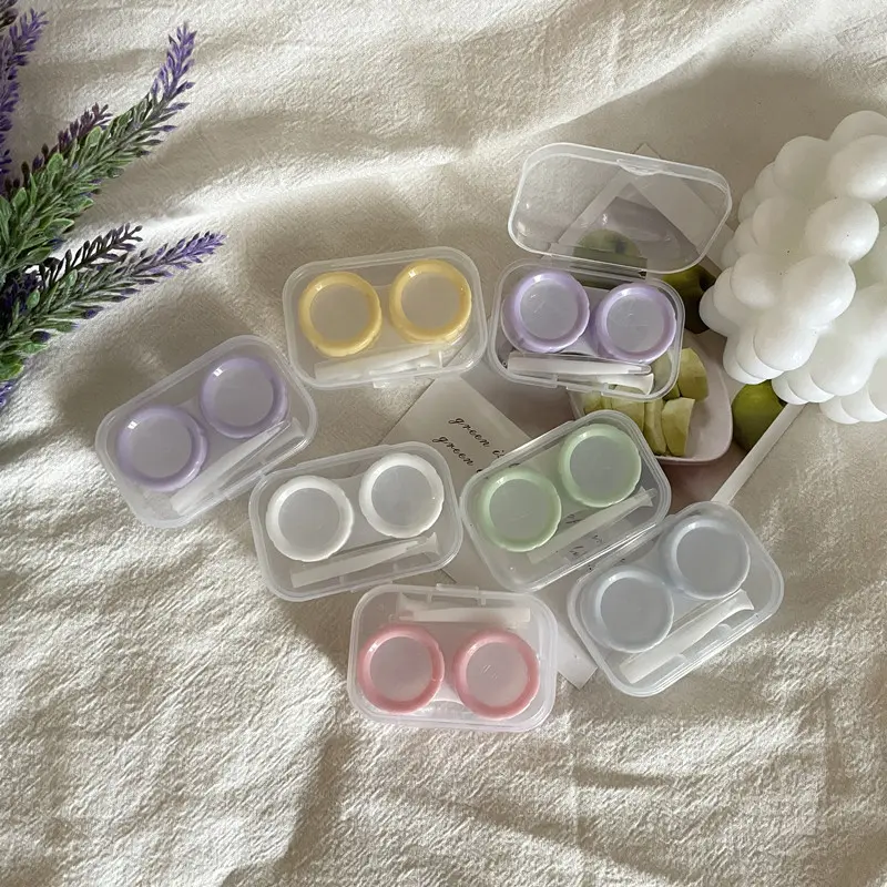 Women Contact Lense Kit Holder Container Cute Candy Color Transparent Contact Lens Case for Travel Party with Lenses Tweezers