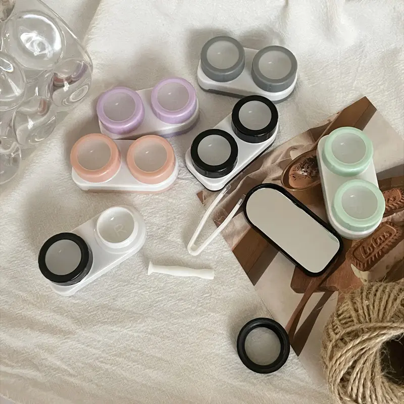 1pcs Transparent Plastic Contact Lens Case Portable Eye Contacts Holder Box with Tweezers