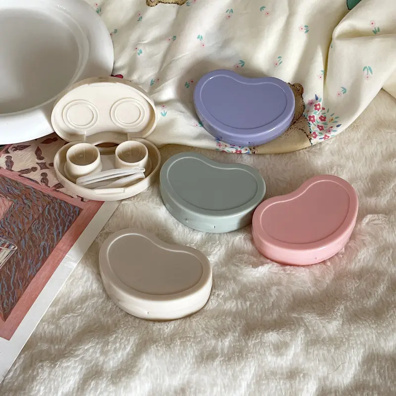 Contact Lens Cases Pink color Love Bow Contact Lens Case Girl Portable Beauty Pupil Storage Box Travel Eye Care Container