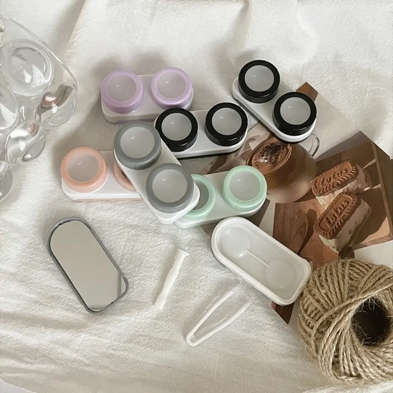 1pcs Transparent Plastic Contact Lens Case Portable Eye Contacts Holder Box with Tweezers