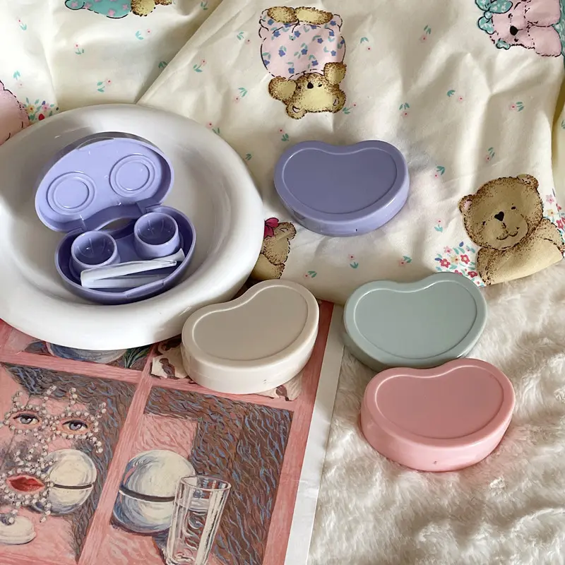 Contact Lens Cases Pink color Love Bow Contact Lens Case Girl Portable Beauty Pupil Storage Box Travel Eye Care Container