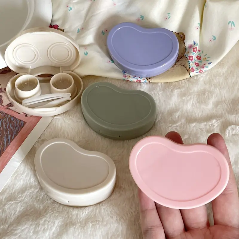 Contact Lens Cases Pink color Love Bow Contact Lens Case Girl Portable Beauty Pupil Storage Box Travel Eye Care Container