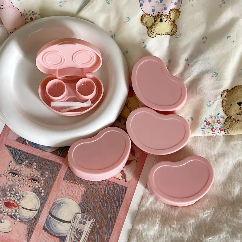 Contact Lens Cases Pink color Love Bow Contact Lens Case Girl Portable Beauty Pupil Storage Box Travel Eye Care Container
