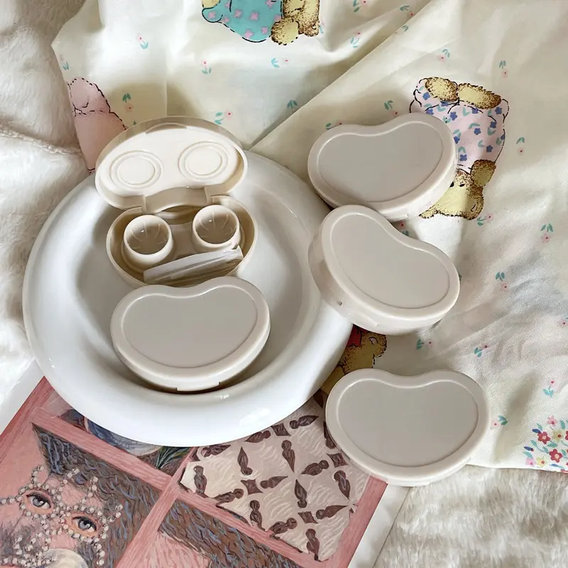 Contact Lens Cases Pink color Love Bow Contact Lens Case Girl Portable Beauty Pupil Storage Box Travel Eye Care Container