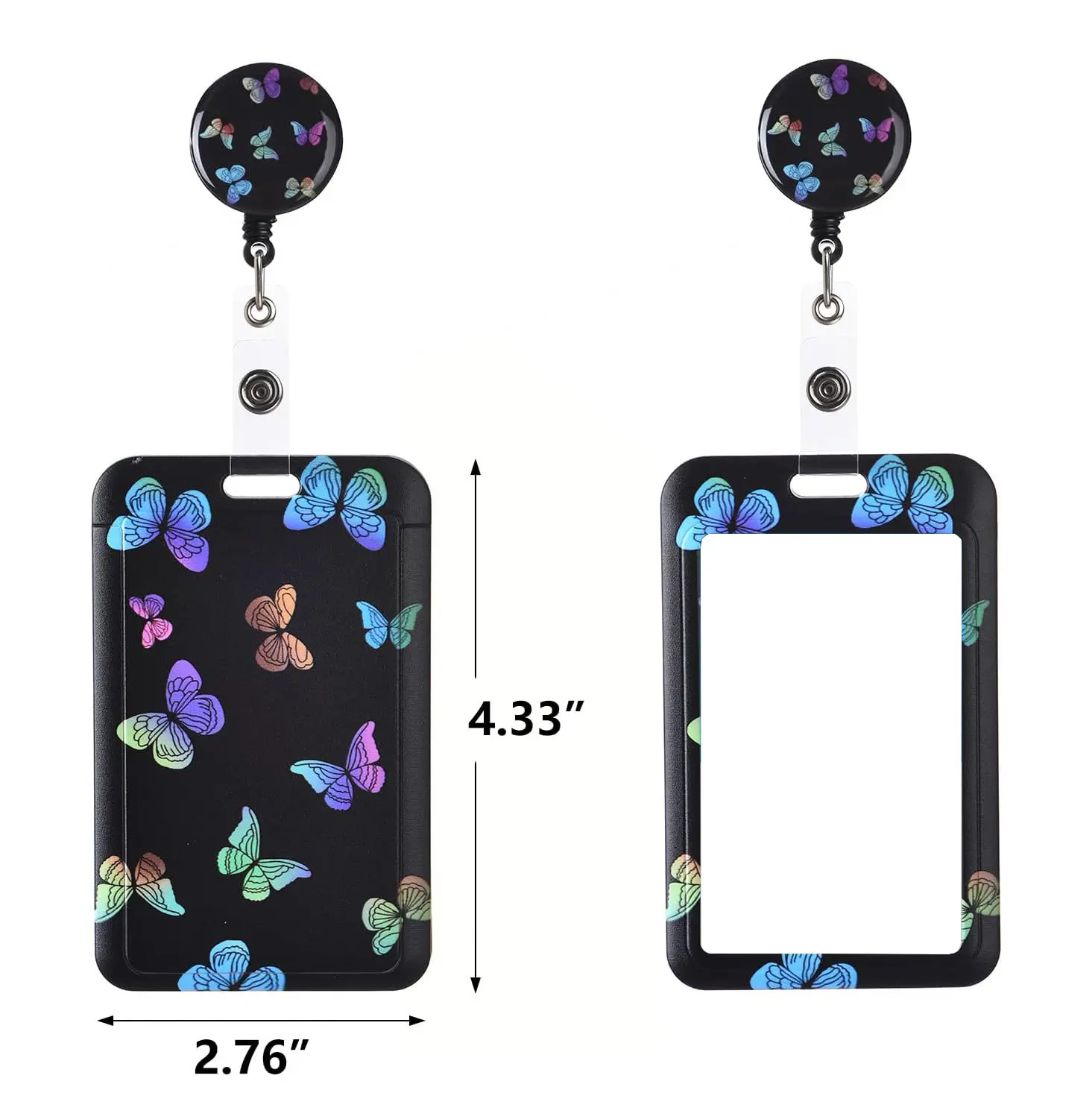 Black ID Working Card Cover Case with Retractable Badge Reel Lanyard ID Name Badge Holder Chest Tag Work Pass Card Sleeve