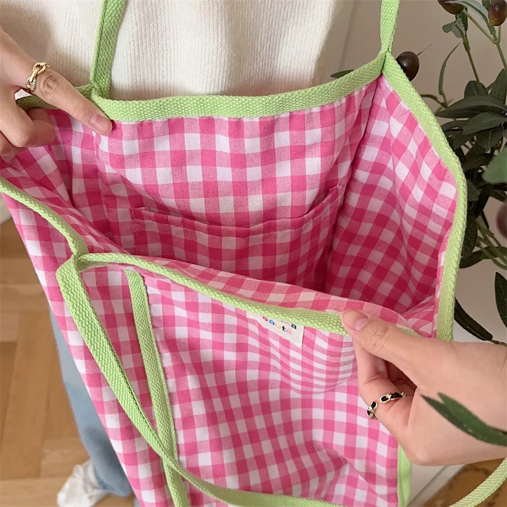 Korean Style Retro Plaid Shoulder Bag Canvas Handbags for Women Large Capacity Shopping Tote Bags Female Student Book Bag
