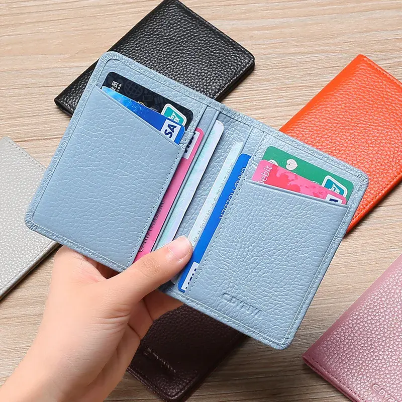 Leather Card Holder Multi Slot Wallet for Men Women Bank ID Credit Card Organizer Portable Travel