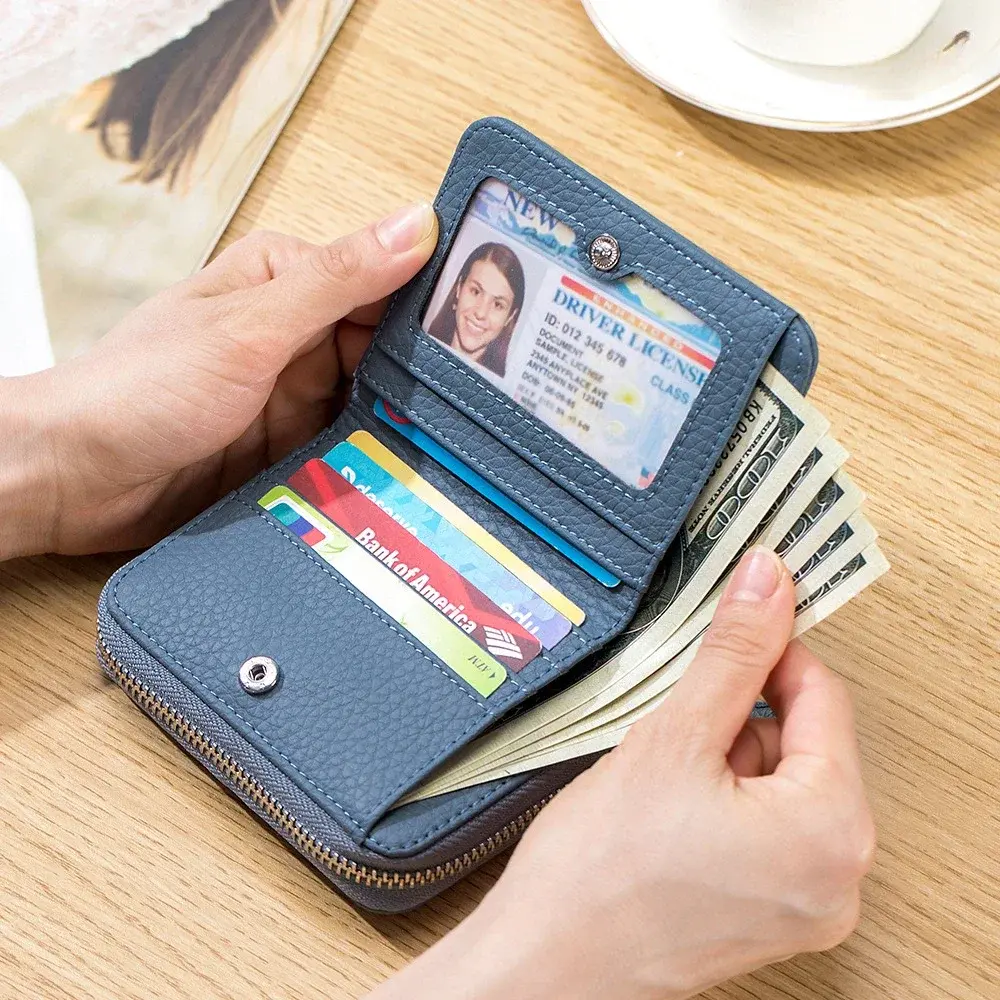 New Genuine Leather Women Wallets Portable Clutch Female Cowhide Purses Lady Small Coin Pocket Card Holder Mini Money Bag