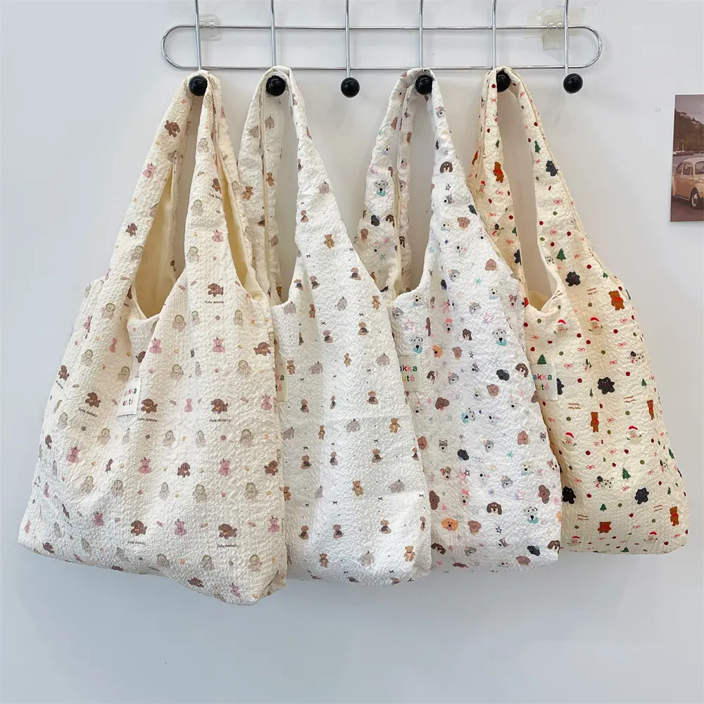 Korean Women Sweet Cartoon Shoulder Bag Shopping Bag Books Tote Female Eco Handbag Reusable Grocery Shopper Purse