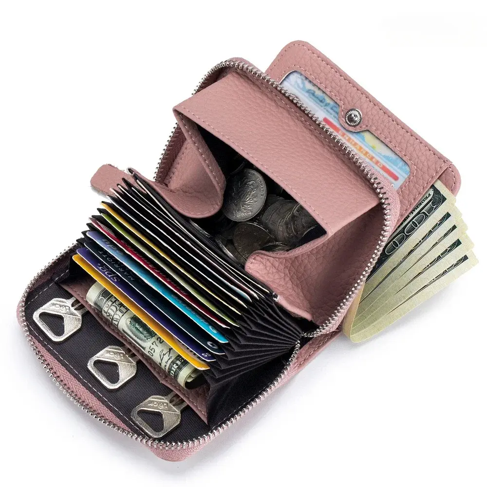 New Genuine Leather Women Wallets Portable Clutch Female Cowhide Purses Lady Small Coin Pocket Card Holder Mini Money Bag