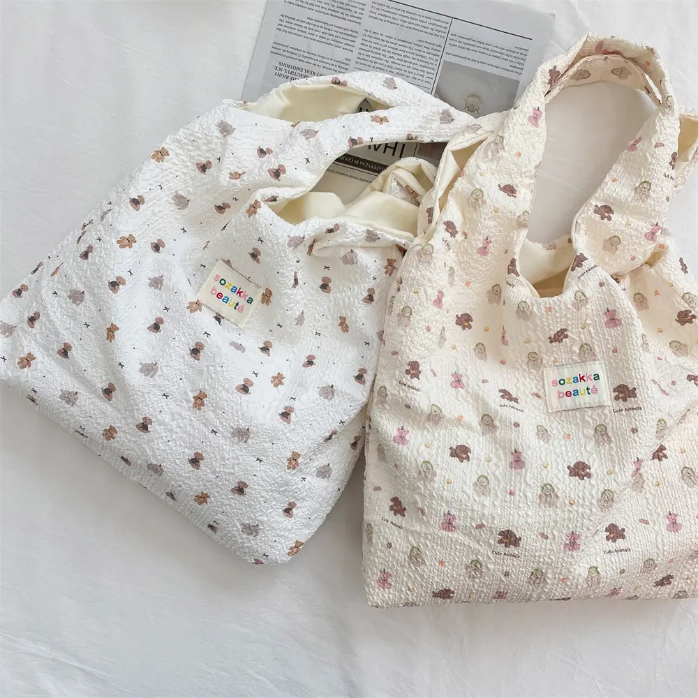 Korean Women Sweet Cartoon Shoulder Bag Shopping Bag Books Tote Female Eco Handbag Reusable Grocery Shopper Purse