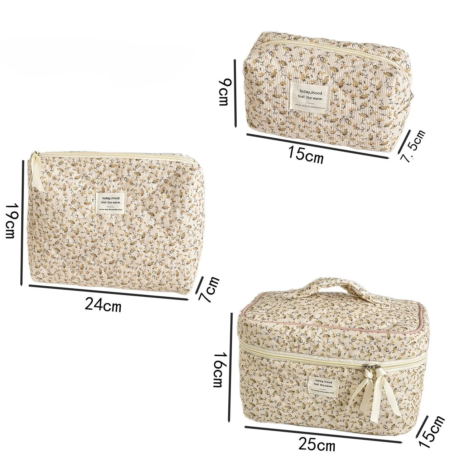 Retro corduroy Floral cosmetic bags for women Large Capacity makeup bag travel organizer