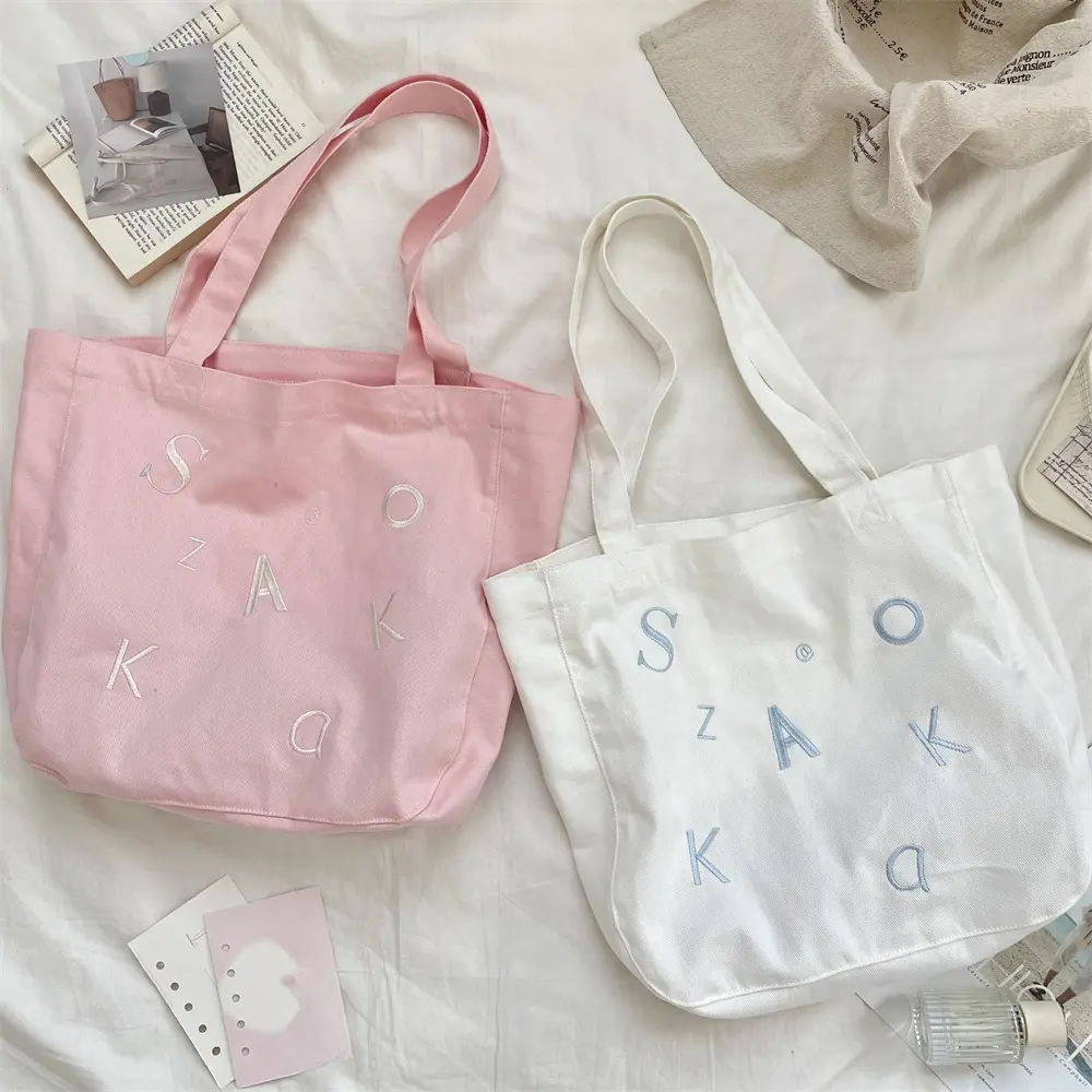 Embroidered Canvas Bags Women Handbags Large Capacity Grocery Shopping Shoulder Bag Casual Tote Bag