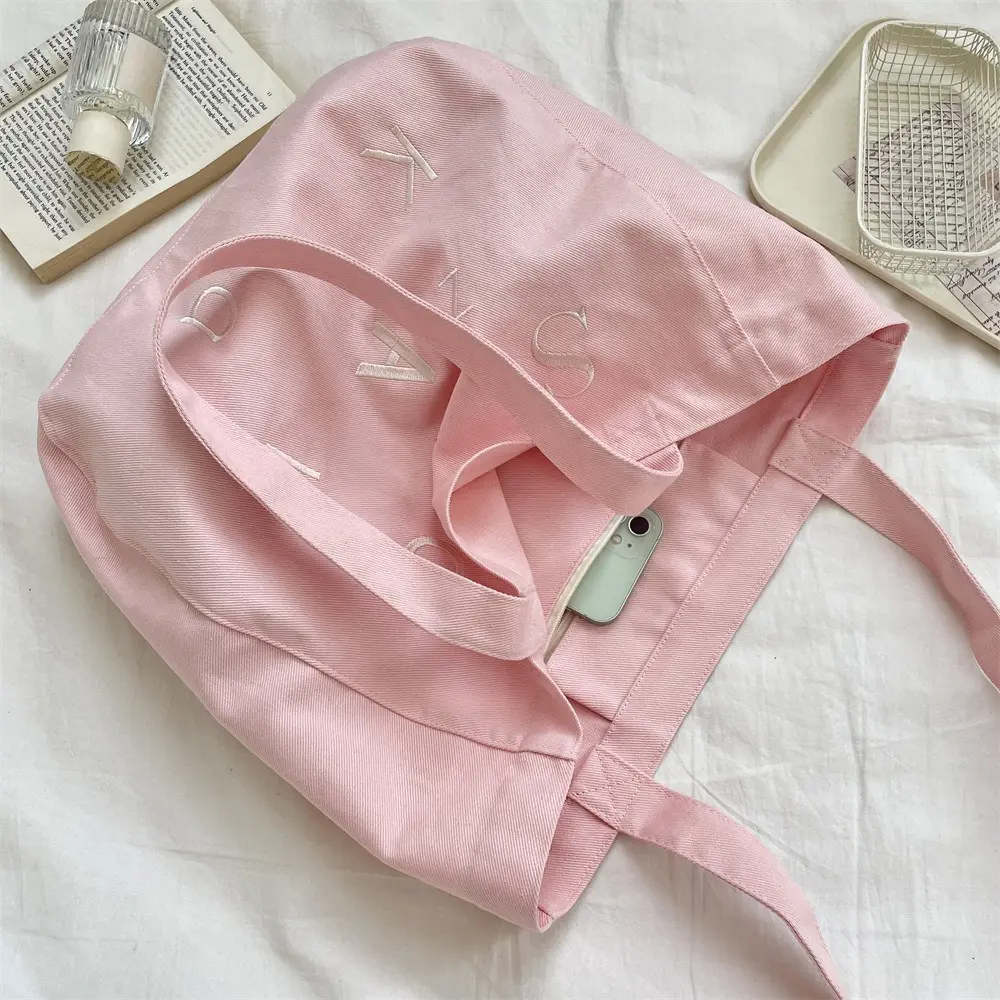 Embroidered Canvas Bags Shopper Shoulder Bag Large Capacity Women Handbags Shopping Tote Casual Women Grocery Shopping Bag
