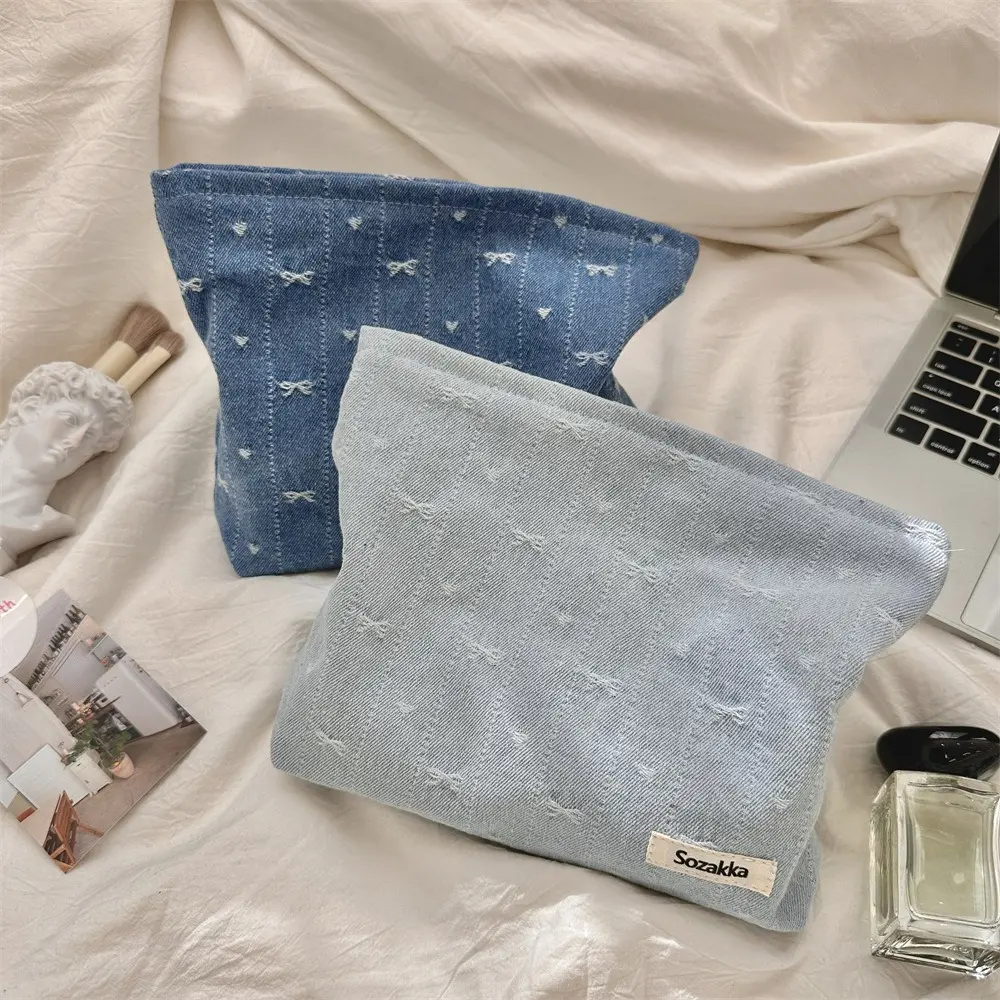 Women Fashion Bow Makeup Bag Large Capacity Zipper Cosmetic Storage Pouch Handbag Portable Ladies Zipper Clutch Bag