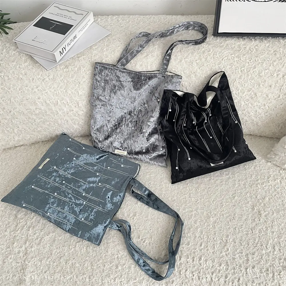 New Velvet Fashion Single Shoulder Bag for Women Large Capacity Casual Handbags Reusable Shopping Bag Girls Book Tote Bag