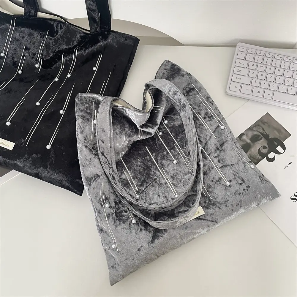New Velvet Fashion Single Shoulder Bag for Women Large Capacity Casual Handbags Reusable Shopping Bag Girls Book Tote Bag