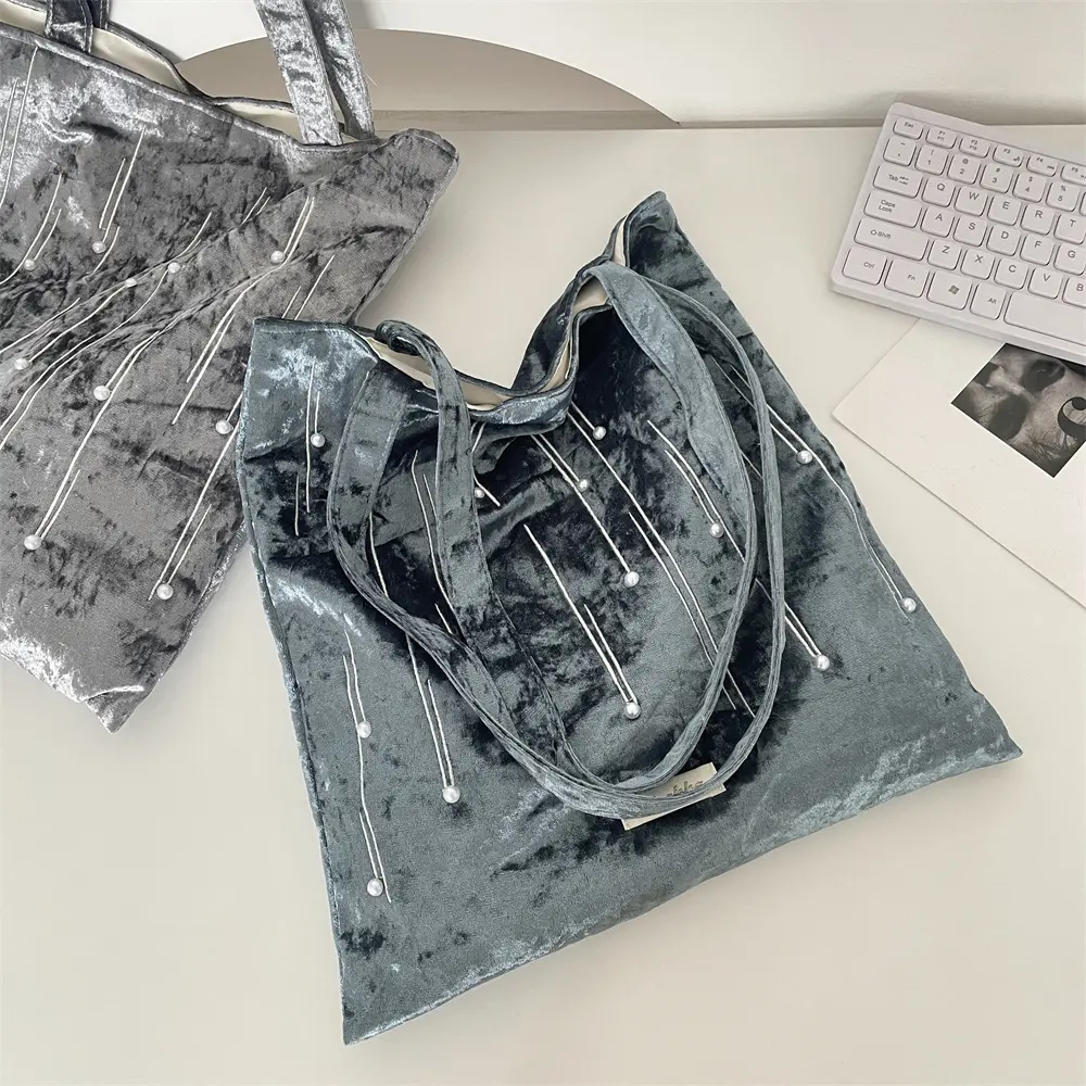 New Velvet Fashion Single Shoulder Bag for Women Large Capacity Casual Handbags Reusable Shopping Bag Girls Book Tote Bag
