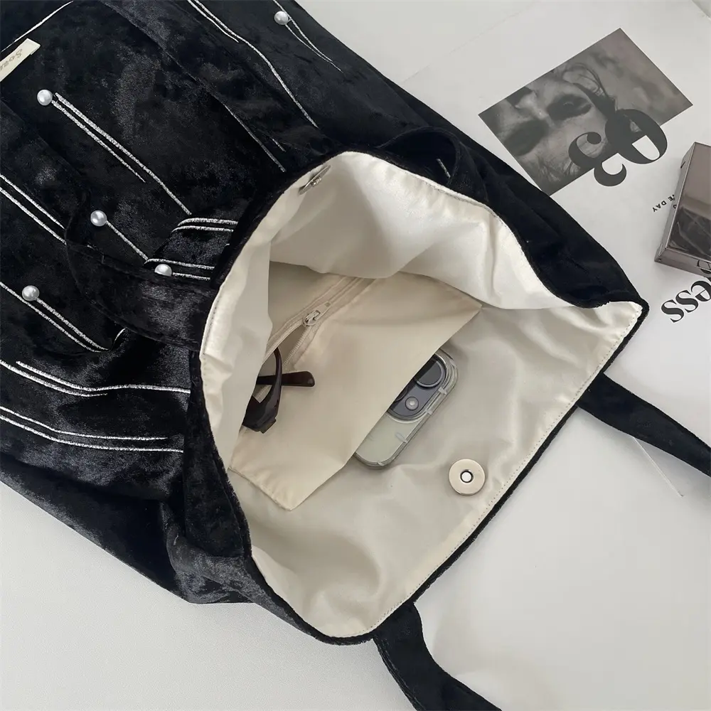 New Velvet Fashion Single Shoulder Bag for Women Large Capacity Casual Handbags Reusable Shopping Bag Girls Book Tote Bag