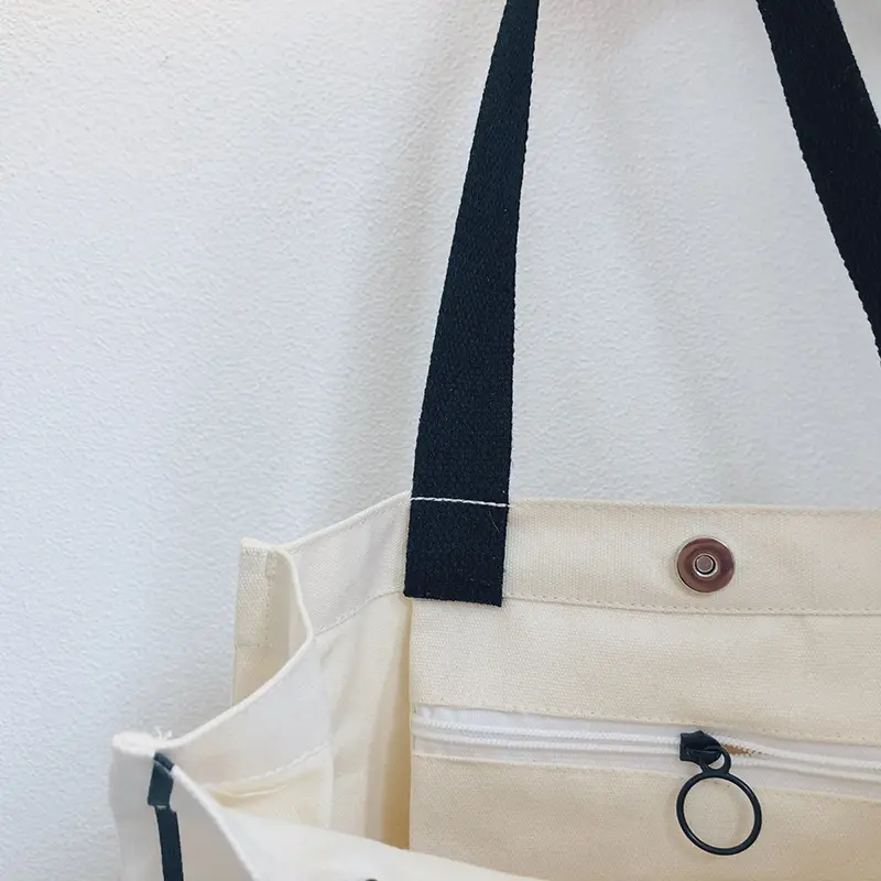 Women Canvas Shoulder Bags Girl and Bear Print Cute Books Tote For College Student Eco Shopping Bag Cotton Cloth Purse Handbag