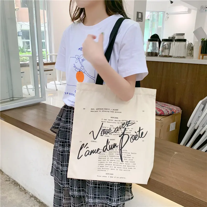 Women Canvas Shoulder Bag Midnight In Paris Female Cotton Cloth Purse Shopper Handbag School Girls Books Tote Cute Shopping Bags