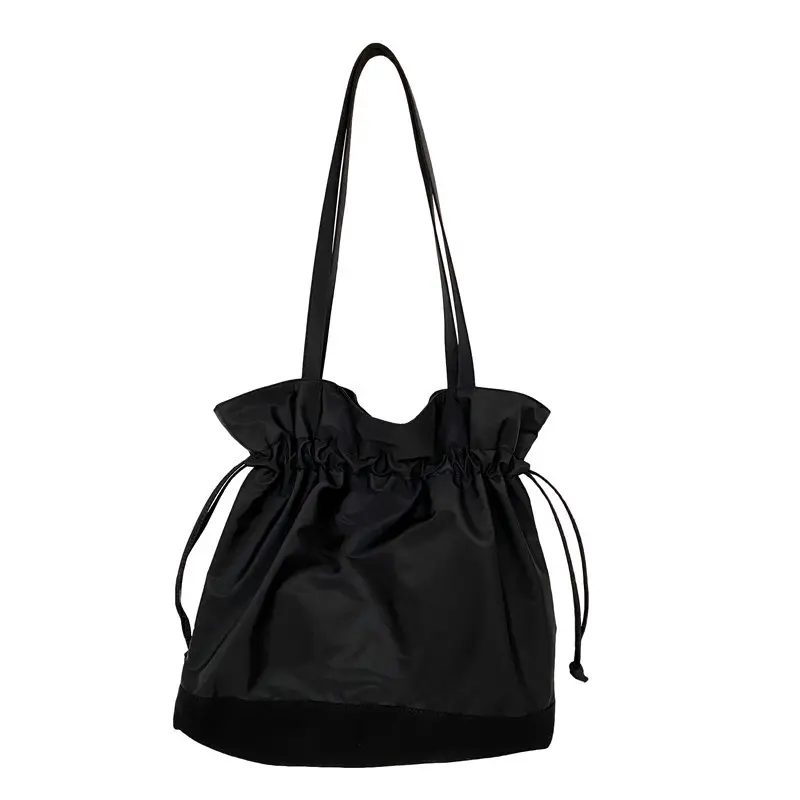 Patchwork Women Canvas Shoulder Bags Large Capacity Ruched Drawstring Design Cloth Handbag Tote Big Eco Shopping Bag For Girls