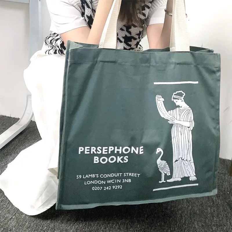 Women Gray Canvas Shoulder Bag Persephone Print Daily Shopping Bags Student Books Bag Cotton Cloth Handbags Large Tote For Girls