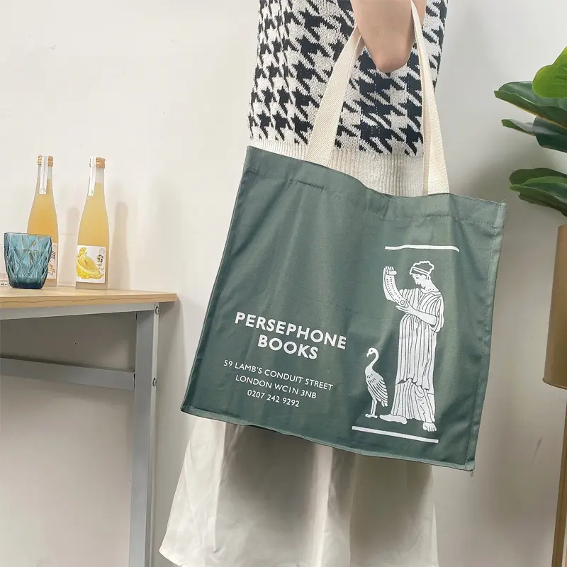Women Gray Canvas Shoulder Bag Persephone Print Daily Shopping Bags Student Books Bag Cotton Cloth Handbags Large Tote For Girls