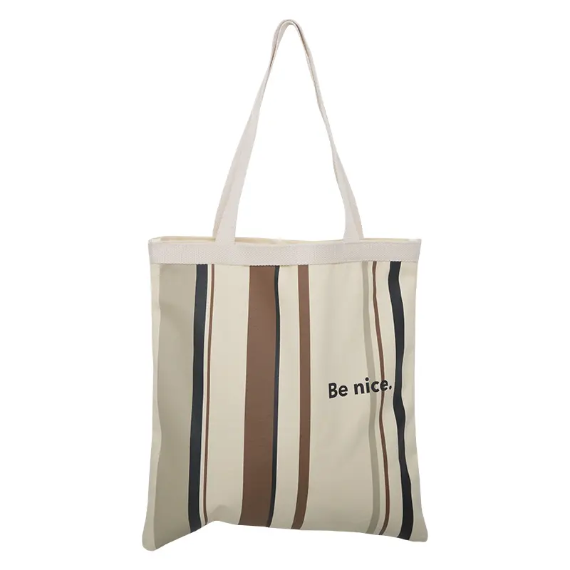 Women Canvas Shoulder Bag Colorful Stripe Letters Double Print Eco Cloth Purse Students Books Bag Cotton Handbags Tote For Girls