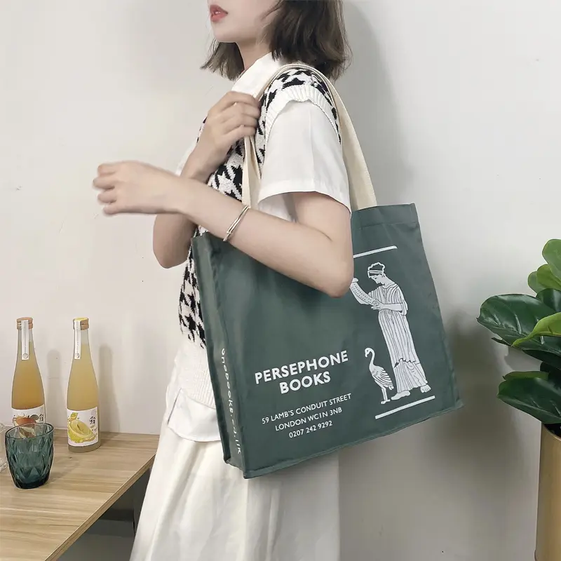 Women Gray Canvas Shoulder Bag Persephone Print Daily Shopping Bags Student Books Bag Cotton Cloth Handbags Large Tote For Girls