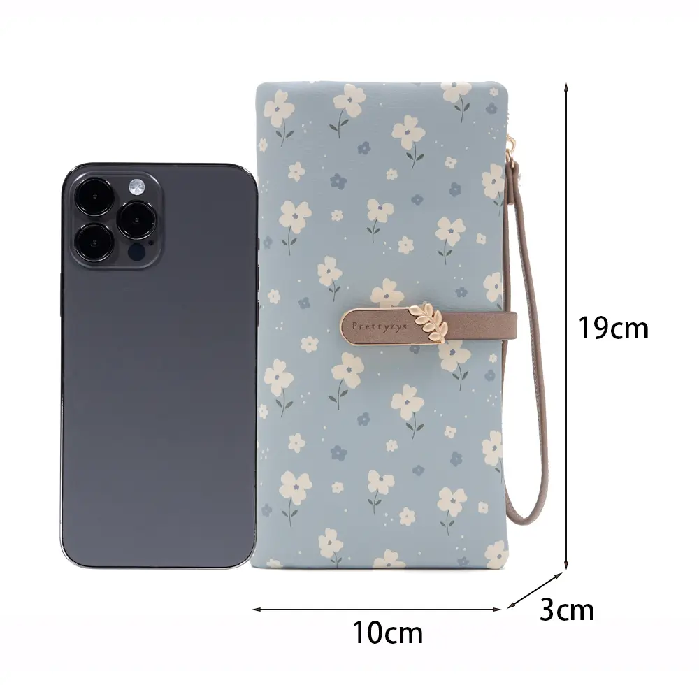 Women Long Wallet Cute Leaf Flower Pattern Design Girl Zipper Coin Purse Ladies ID Credit Card Holder PU Small Clutch Money Bag