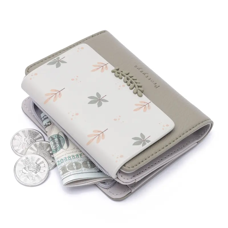 Maple Leaf Print Women Small Wallet Zipper Coin Purse Ladies Short Wallets Female Mini Square Money Bag PU Leather Card Holders