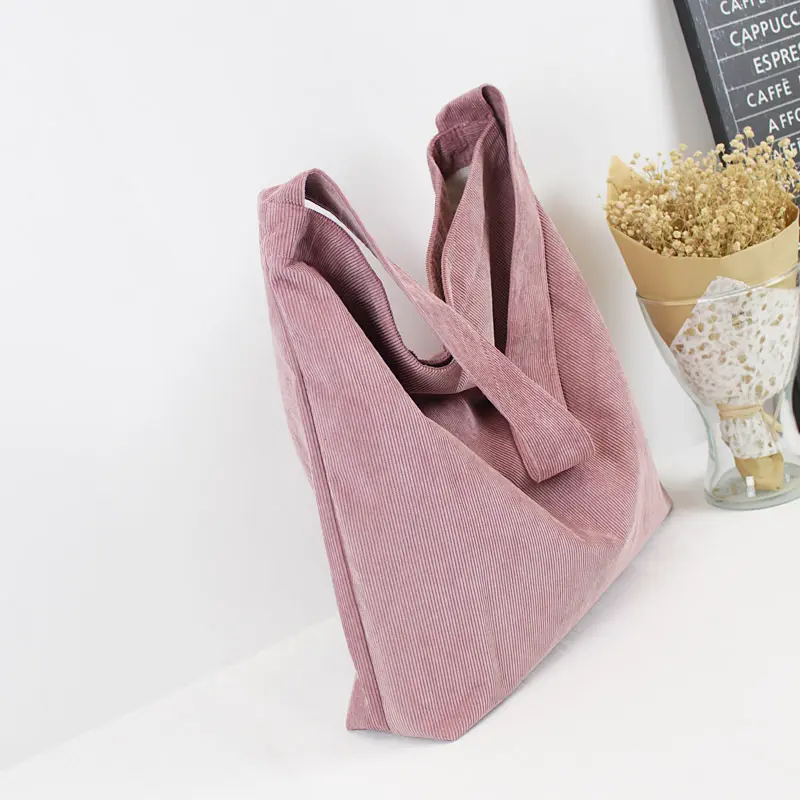 Women Corduroy Shoulder Bag Canvas Cloth Fabric Handbag Solid Casual Tote Ladies Eco Shopping Bags College Students Books Bag
