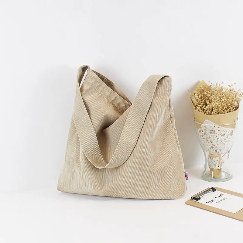 Women Corduroy Shoulder Bag Canvas Cloth Fabric Handbag Solid Casual Tote Ladies Eco Shopping Bags College Students Books Bag