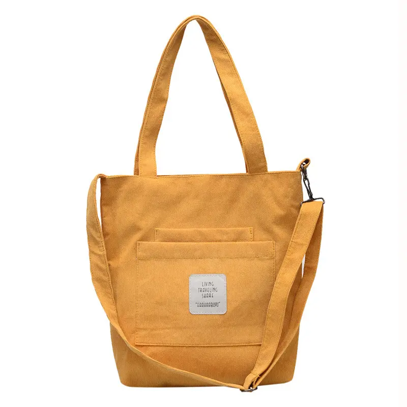 Women Corduroy Tote Ladies Casual Canvas Shoulder Bag Soft Crossbody Messenger Bags Striped Cloth Purse Female Eco Books Handbag