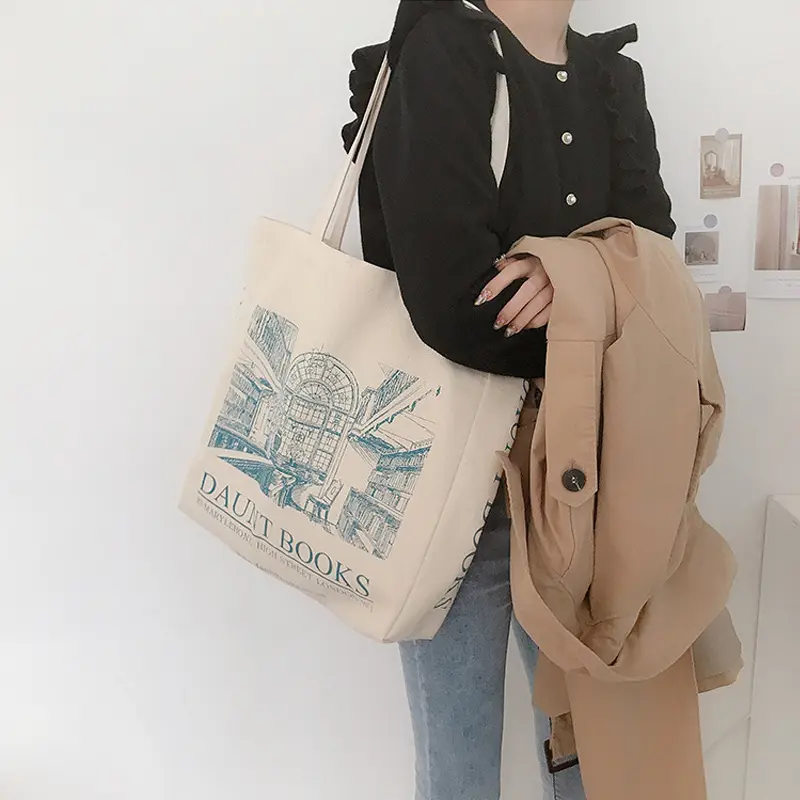 Women Canvas Shoulder Bag London Daunt Books Daily Shopping Bags Students Book Bag Cotton Cloth Handbags Large Tote For Girls