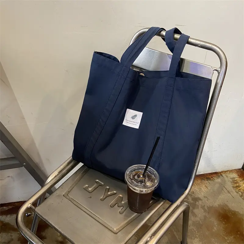 Women Cotton Canvas Shoulder Bag Simple Eco Fabric Handbag Solid School Books Tote Portable Shopping Bags For Girls