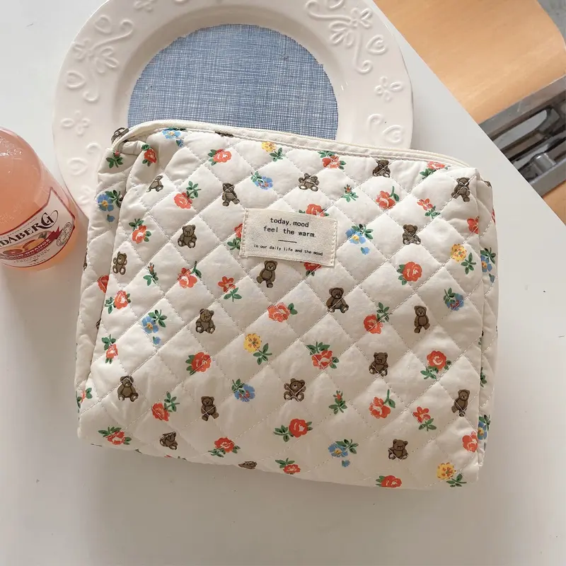 Liberty Quilting Makeup Bag Soft Cotton Women Zipper Cosmetic Organizer Cute Clutch Large Make Up Purse Portable Toiletry Case