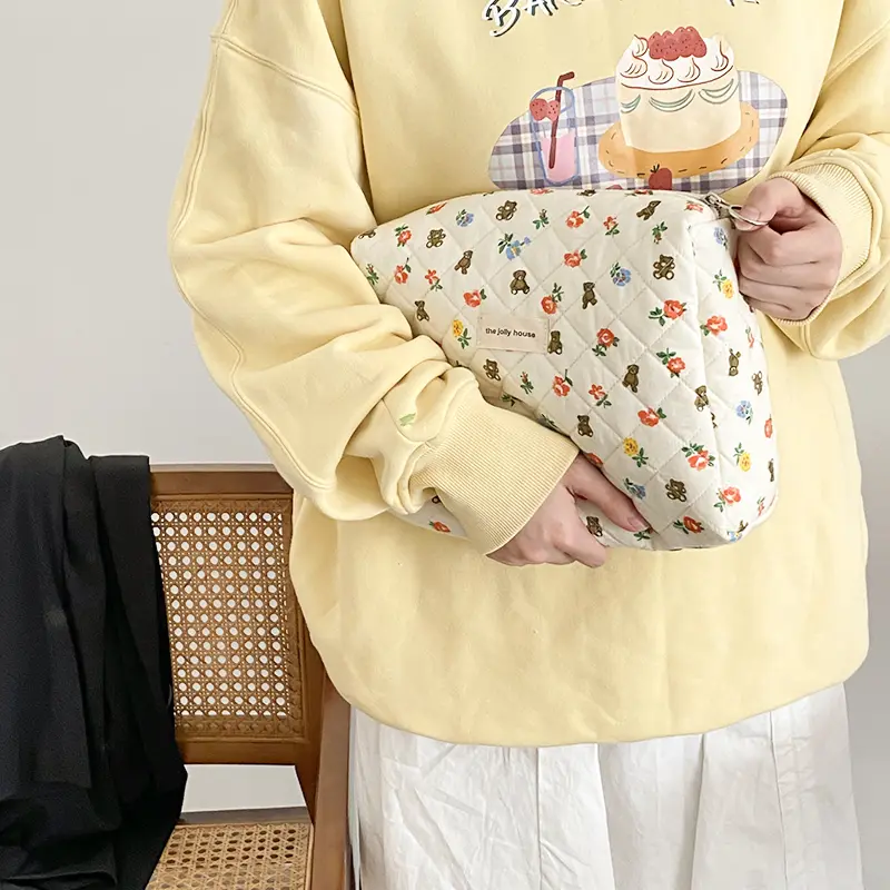 Liberty Quilting Makeup Bag Soft Cotton Women Zipper Cosmetic Organizer Cute Clutch Large Make Up Purse Portable Toiletry Case