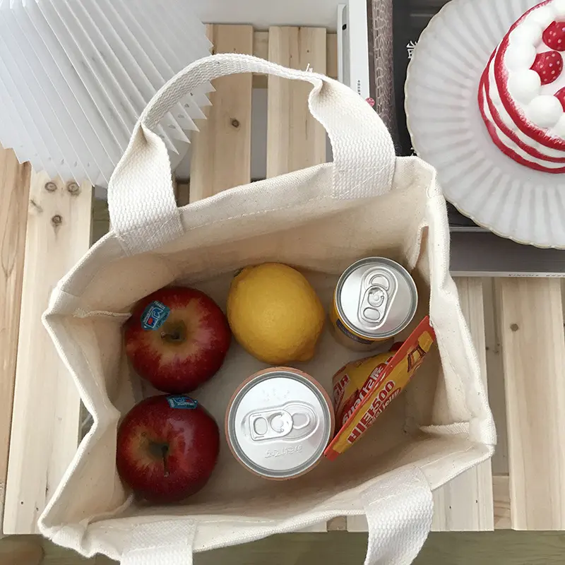 New Lunch Bag Canvas Lunch Box Picnic Tote Cotton Cloth Small Handbag Pouch Dinner Container Food Storage Bags For Office Lady