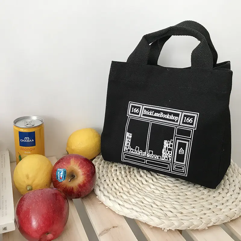 New Lunch Bag Canvas Lunch Box Picnic Tote Cotton Cloth Small Handbag Pouch Dinner Container Food Storage Bags For Office Lady